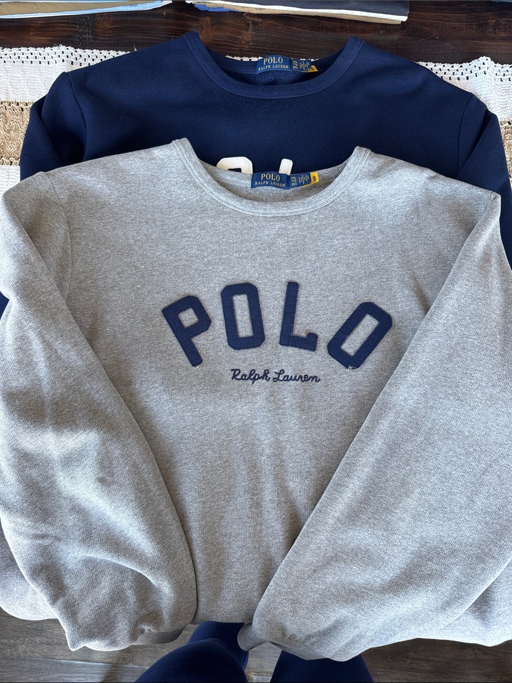 (2) Polo by Ralph Lauren Gray Crewneck with Navy Lettering